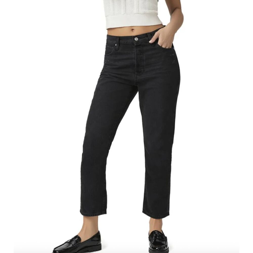 PAIGE Billy Cropped Distressed Denim Black Sz 28